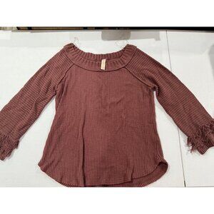 Altard State XL Mauve Waffle Knit Long Sleeve Top With Fringe Hem
